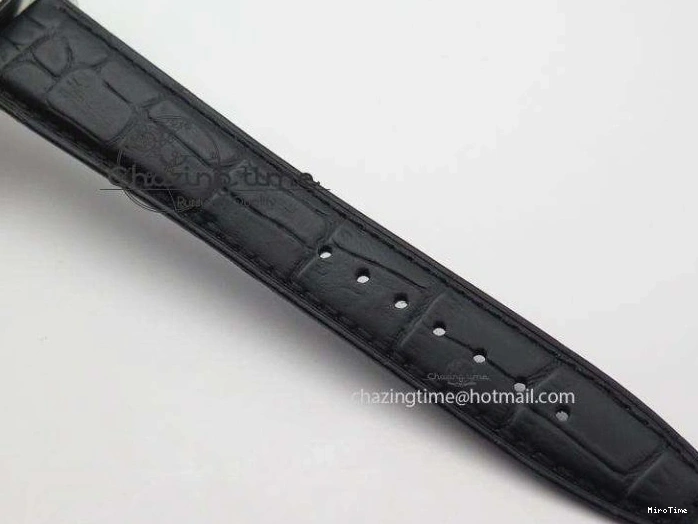 MIROTIME 0428 Portuguese Tourbillon Power Reserve Moonphase SS Black Dial Gold Numbers On Black Leather Strap RelaxedFit 7320